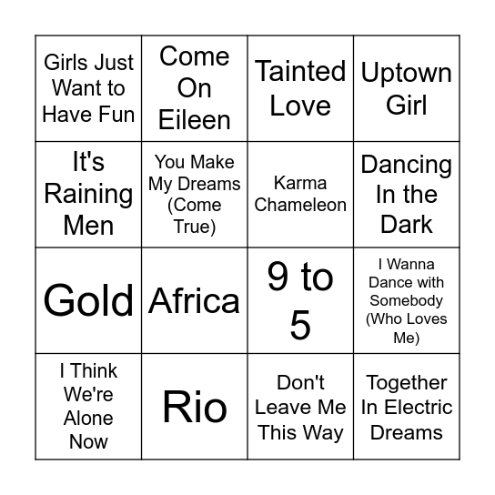 80s Bingo Card