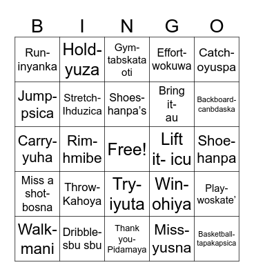 Basketball Bingo (Dakota) Bingo Card