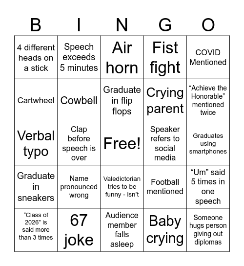 Graduation Bingo Card