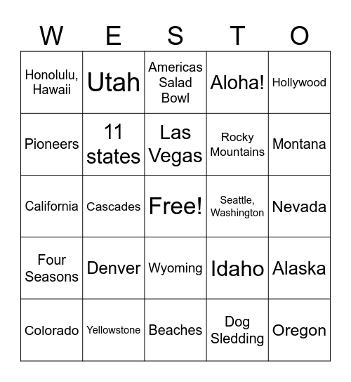 WESTO Bingo Card