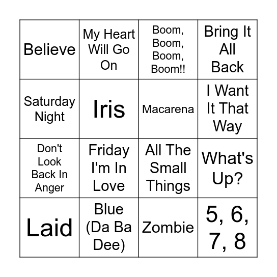 90s Bingo Card