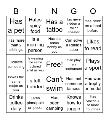Find Someone Who.... Bingo Card