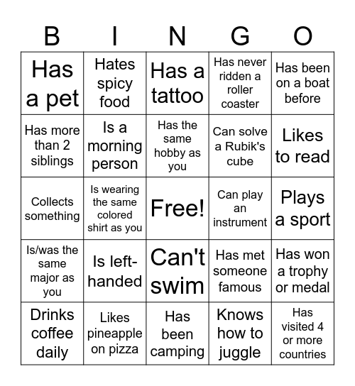 Find Someone Who.... Bingo Card