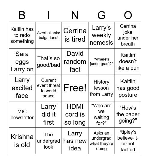 Giffing Lab Meeting Bingo Card