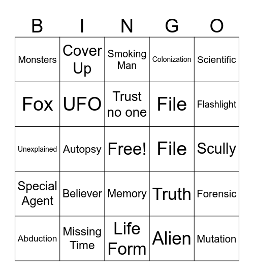 X FILES Bingo Card