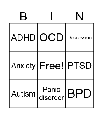 Mental health bingo Card