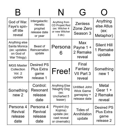 State, Summer, Showcase card Bingo Card