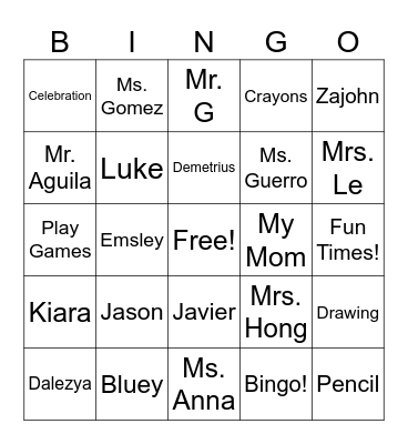 Kindergarten End of the Year! Bingo Card