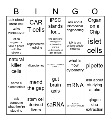 Lab Booth - StemCellTalks Bingo Card