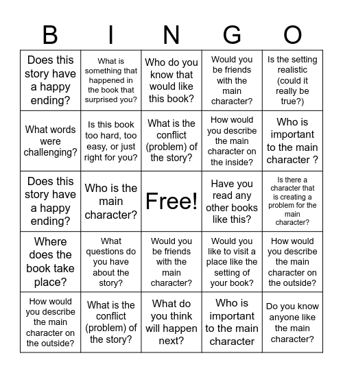 Children's Lit Reading Bingo Card