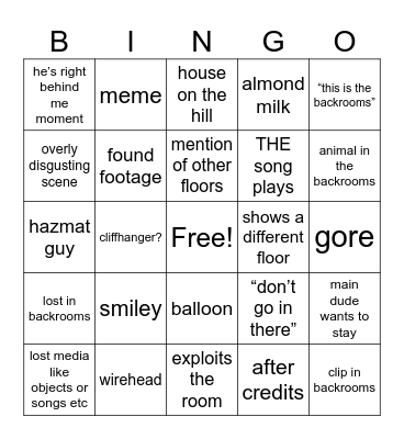 the backrooms Bingo Card
