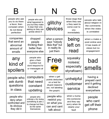 pet peeves bingo card Bingo Card