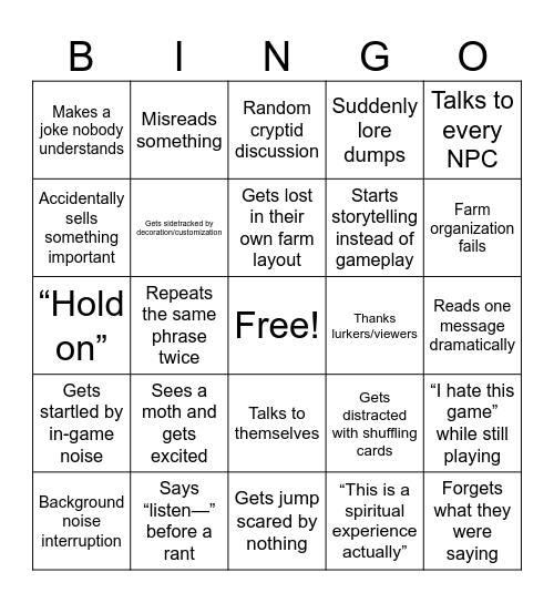 Kinikinik Stream Bingo Card