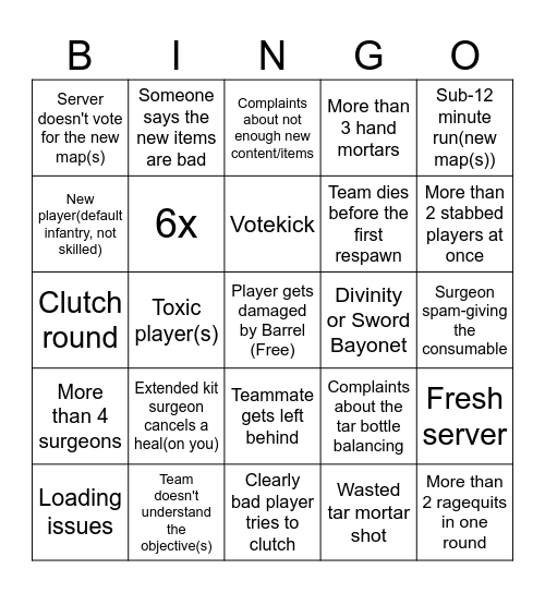 G&B Update Bingo Card