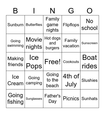 Summer Time Bingo Card