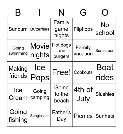 Summer Time Bingo Card