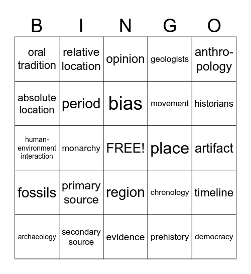 Social Studies 6 Bingo Card