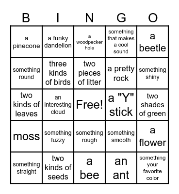 Nature Bingo Card