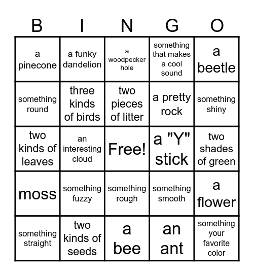 Nature Bingo Card