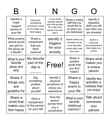 Therapy Bingo Card