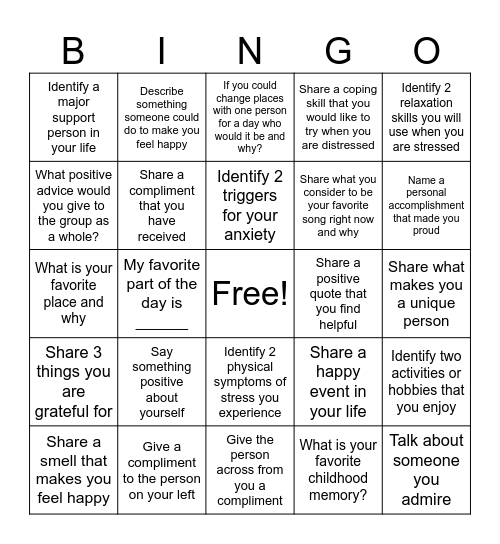Therapy Bingo Card