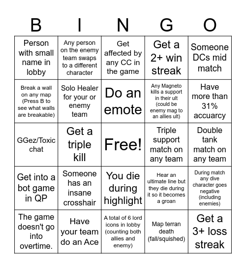 Marvel Bingo Card