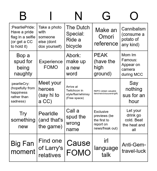 Spudbingo@Twitchcon Rotterdam Bingo Card