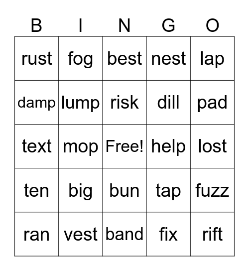 CVC & CVVC Words Bingo Card