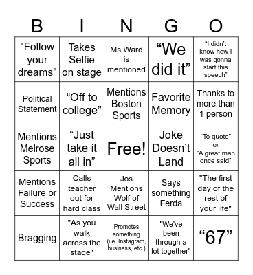 Graduation Speeches Bingo Card