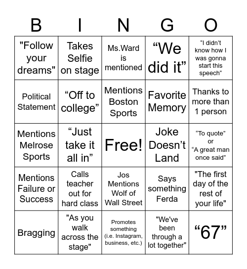 Graduation Speeches Bingo Card