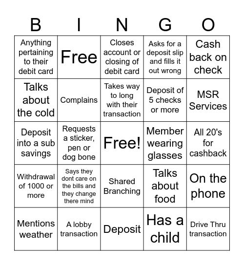 Tanner's Bank Bingo!! Bingo Card