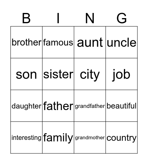 Family Bingo Card