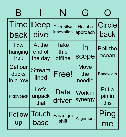 Generic jargon Bingo Card