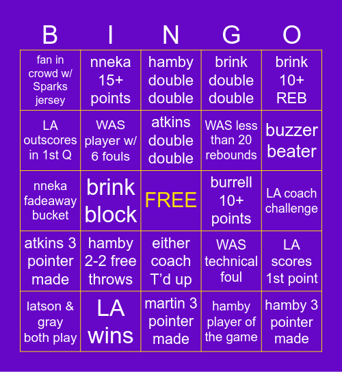 LA vs WAS Bingo Card