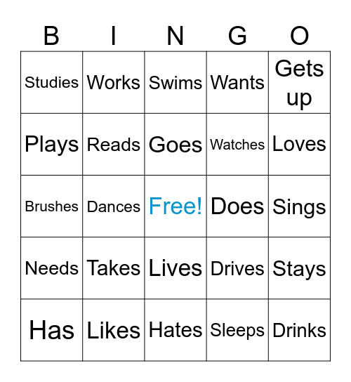 Simple present Bingo Card