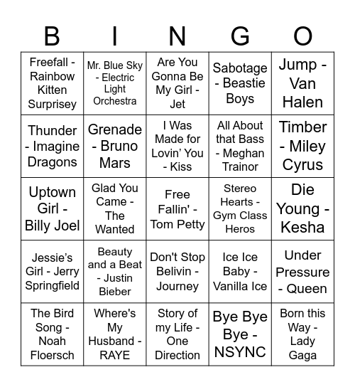 Music Bingo Card
