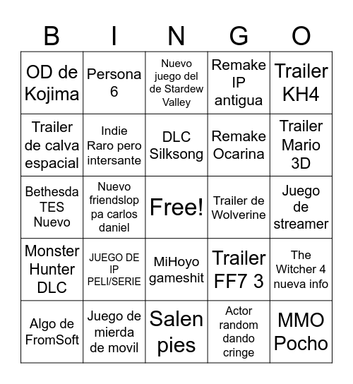 NOE3 Bingo Card