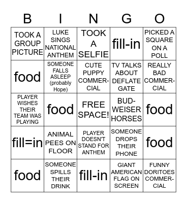 SUPERBOWL BINGO 2 Bingo Card