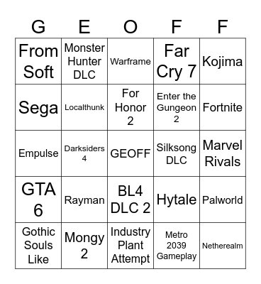 Summer Game Fest Bingo Card