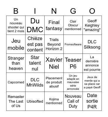 Bingo summer game fest Bingo Card