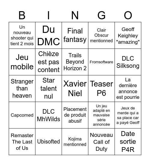 Bingo summer game fest Bingo Card