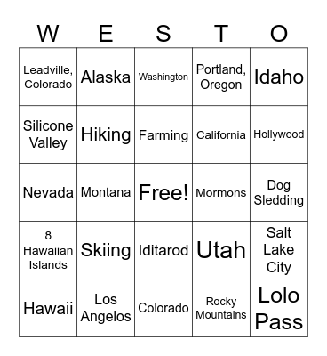 WESTO Bingo Card