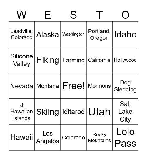 WESTO Bingo Card