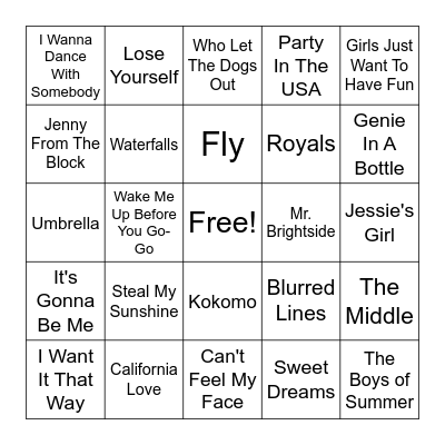 Summer Hits Bingo Card