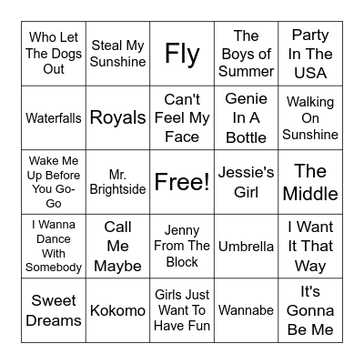 Summer Hits Bingo Card