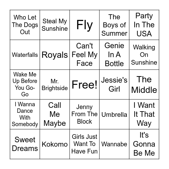 Summer Hits Bingo Card