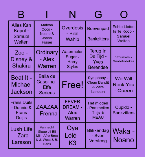 Muziekbingo Kamp 2026 Bingo Card
