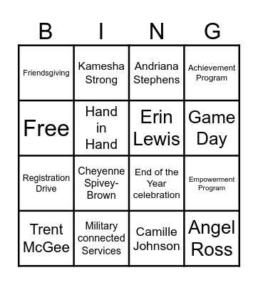 Support Programs Bingo Card