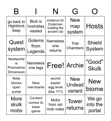 Minecraft Dungeons II Bingo Card