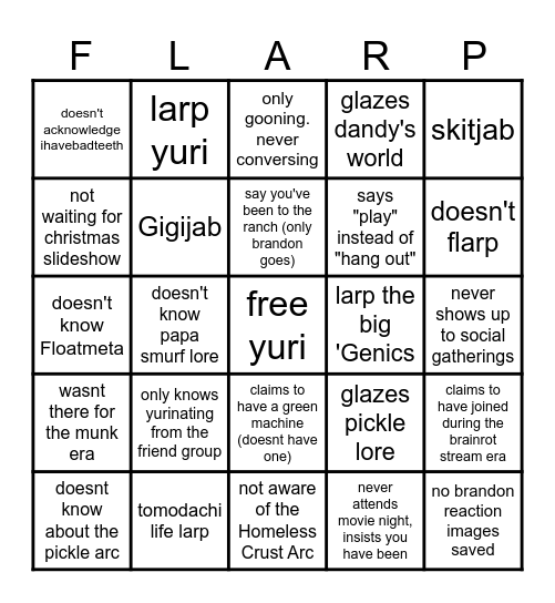 yurinator larp bingo Card